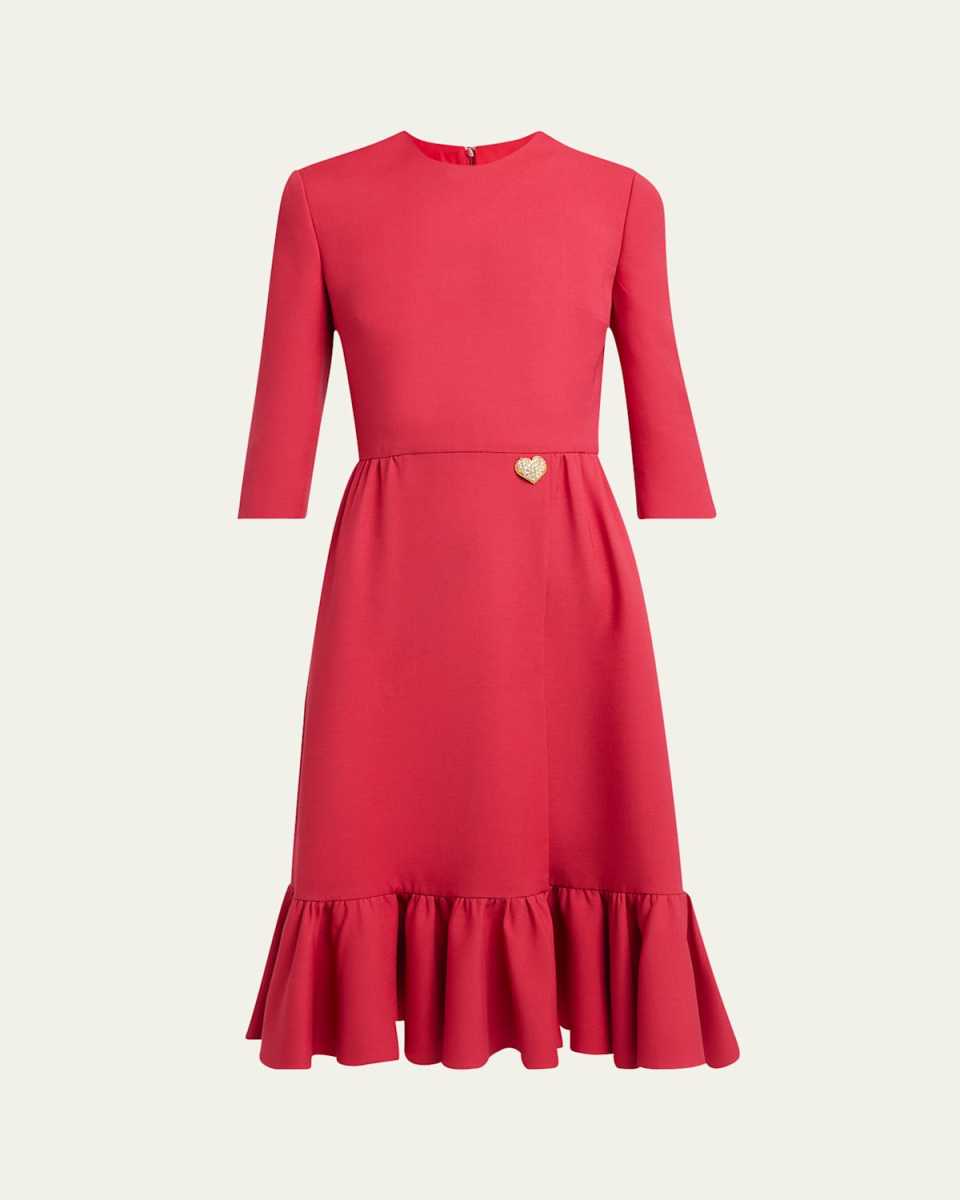 Strass Heart Flounce Crepe Couture Dress